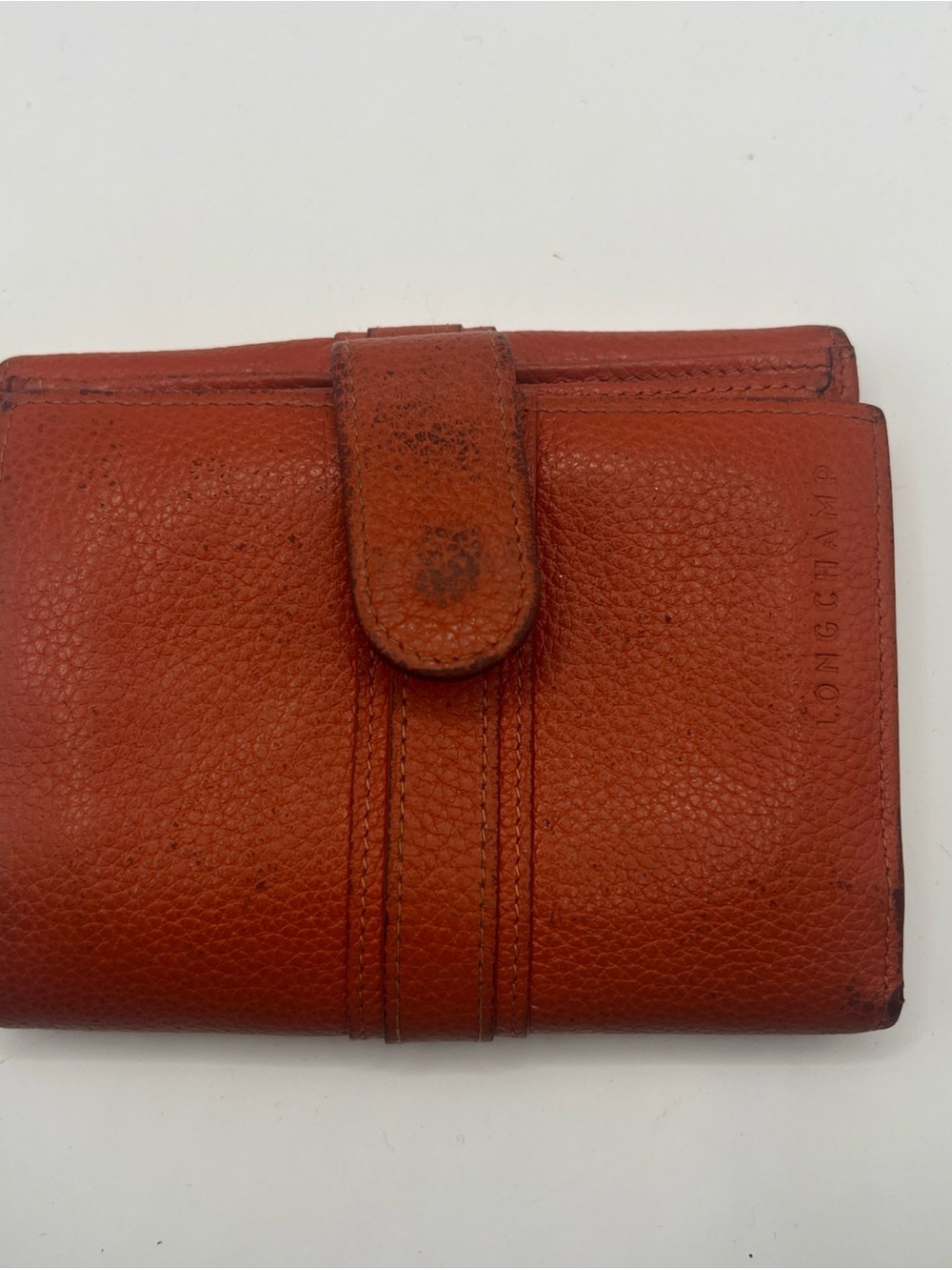Longchamp Le Foulonné Orange Pebbled Leather Compact Bifold Wallet - Picture 14 of 14